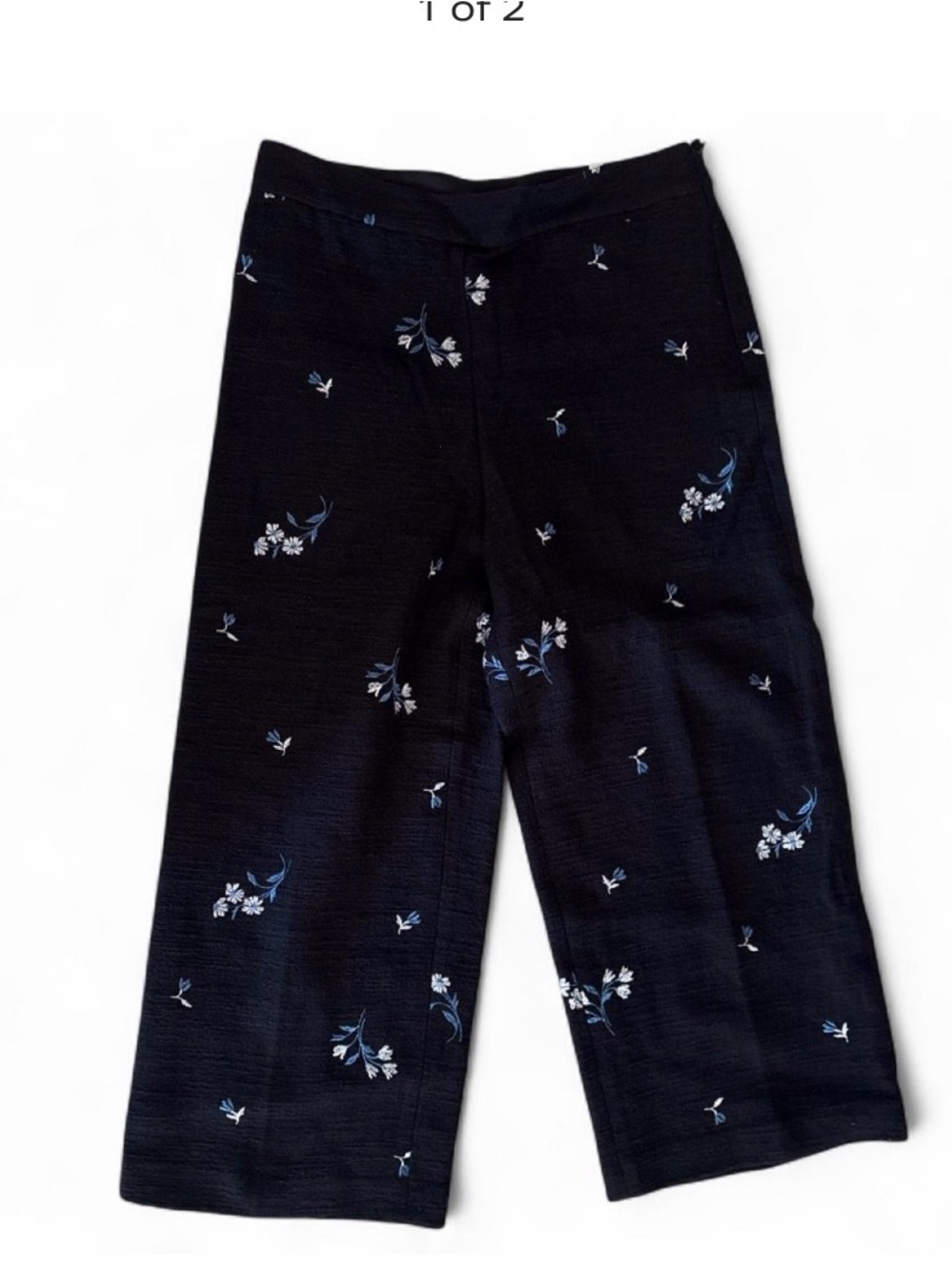 Ann Taylor Black with Blue Flowers Wide-Leg  Pants
